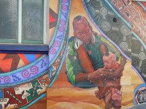 African woman with child mural closeup, the Women's Building, San Francisco