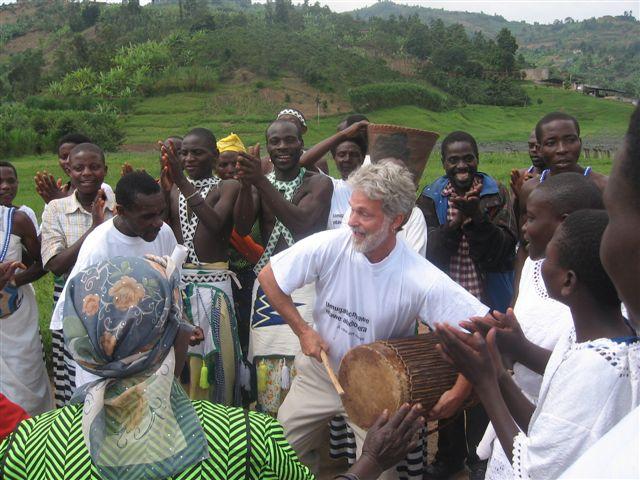 Dean Cycon, CEO, Dean's Beans, jamming with musicians in Rwanda