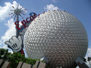 The famous globe at the Epcot Center entrance
