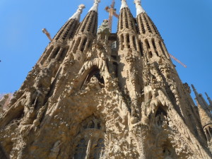 Exterior shot, Sagrada Familia cathedral in Barcelona