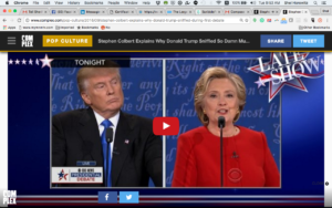 Donald Trump and Hillary Clinton face off. Screenshot from CBS News.