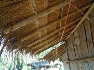 Roof made of traditional bamboo and thatch in the multi-tribe hill village. Photo by Shel Horowitz.