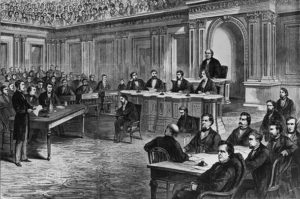 Andrew Johnson impeachment trial, 1860s (via Wikipedia)