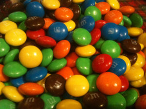 M&Ms, with blue ones