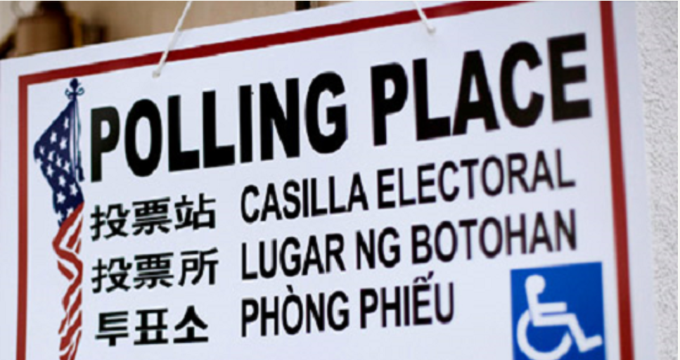 Multilingual polling place sign, courtesy of USDOJ