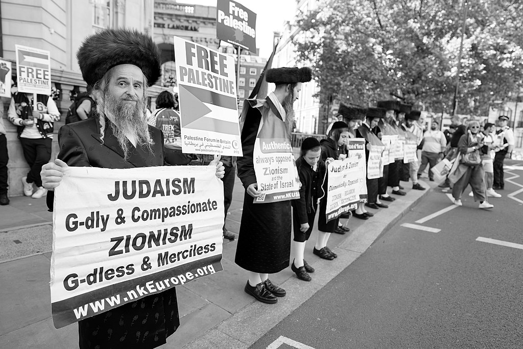 Ultraorthodox Jews protest in London for Palestinian rights. Photo by Alisdare Hickson from Woolwich, United Kingdom, CC BY-SA 2.0, via Wikimedia Commons